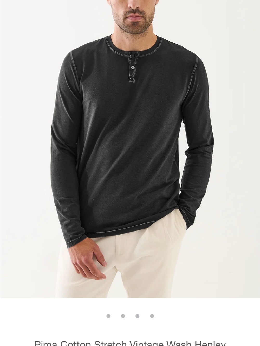 Patrick Assaraf Men's Black Pima Cotton Long-Sleeve Washed Henley
